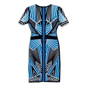 HERVE LEGER Ali Diamond-Stripe Jacquard Dress Blue White Black XS Bodycon $2150